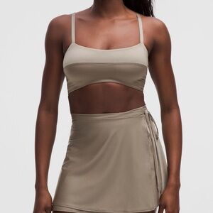 Lululemon Satin Spaghetti Strap Yoga Bra C/D size 10 warm ash grey